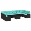 vidaXL Conjunto de Sof&aacute; de Jardim 11 pcs Preto e Turquesa vime PE