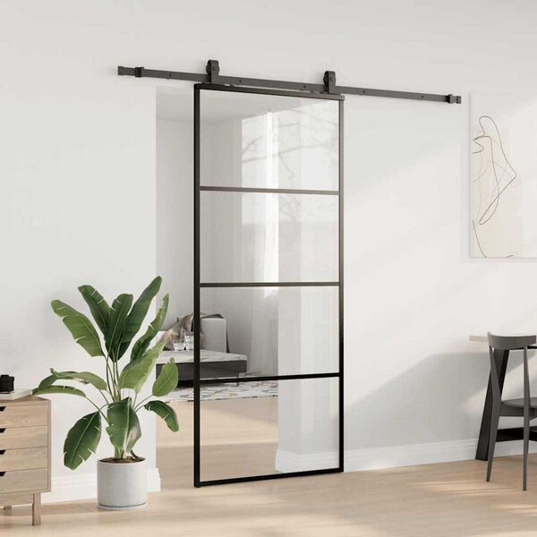 vidaXL Porta deslizante c/ conj. ferragens 90x205cm vidro ESG preto