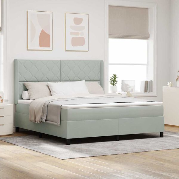 vidaXL Cama Box com colch&atilde;o com led Cinzento-claro 180 x 200 cm Veludo