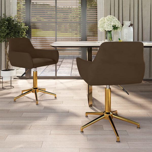 vidaXL Cadeiras de jantar girat&oacute;rias 2 pcs veludo castanho