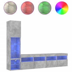 vidaXL 4 pcs m&oacute;veis parede p/ TV c/ LEDs deriv. madeira cinza cimento