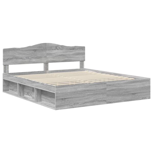 vidaXL Estrutura da Cama com cabeceira Cinza Sonoma 200 x 200 cm