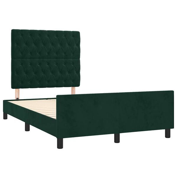 vidaXL Estrutura de cama com colch&atilde;o verde escuro 120x190 cm Veludo