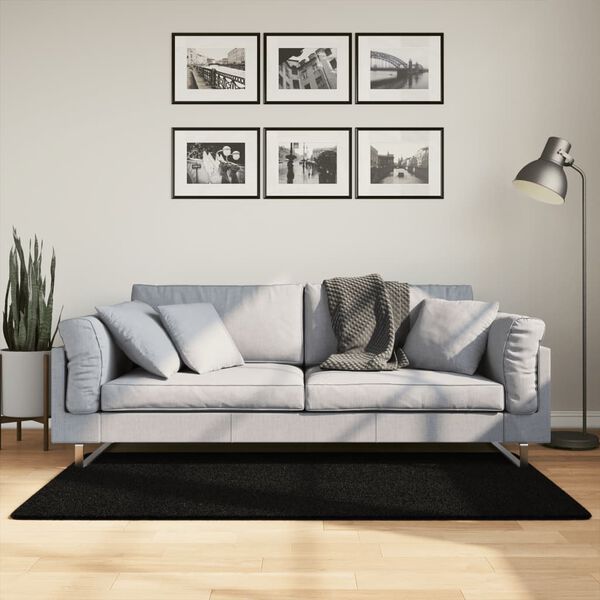 vidaXL Tapete pelo curto macio e lav&aacute;vel HUARTE 80x150 cm preto