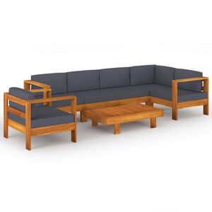 vidaXL 7 pcs conj. lounge de jardim c/ almofad&otilde;es cinza-escuro ac&aacute;cia