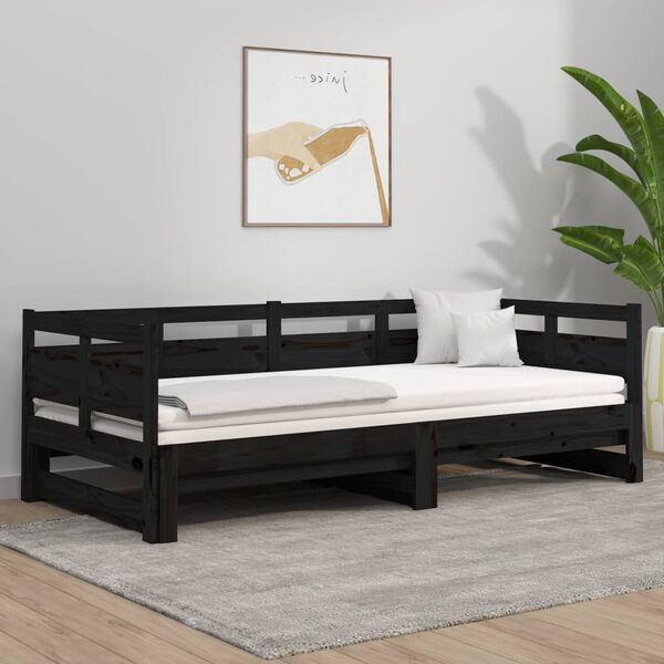 vidaXL Sof&aacute;-cama de puxar pinho maci&ccedil;o preto 2x(80x200) cm