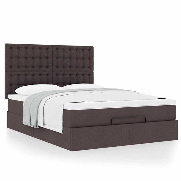vidaXL Estrutura cama otomana colch&atilde;o 140x190cm tecido castanho escuro