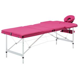 vidaXL Mesa de massagens dobr&aacute;vel 3 zonas alum&iacute;nio rosa
