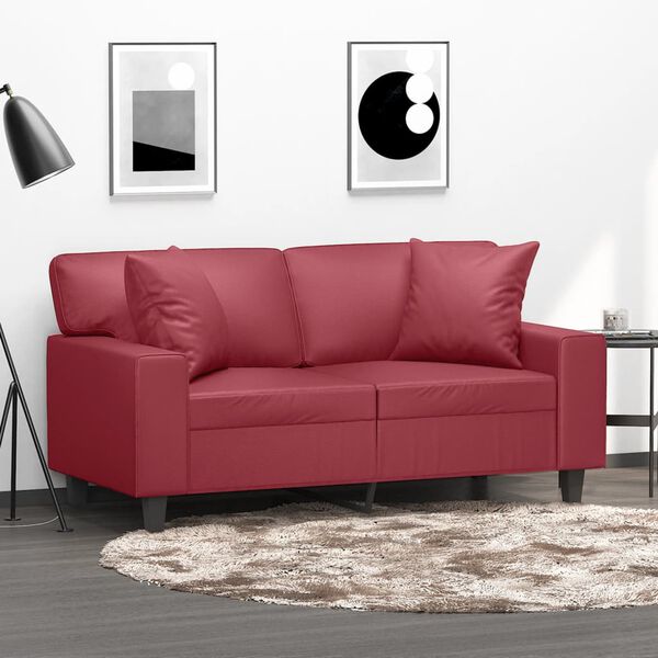 vidaXL Sof&aacute; 2 lugares +almofadas 120cm couro artificial vermelho tinto
