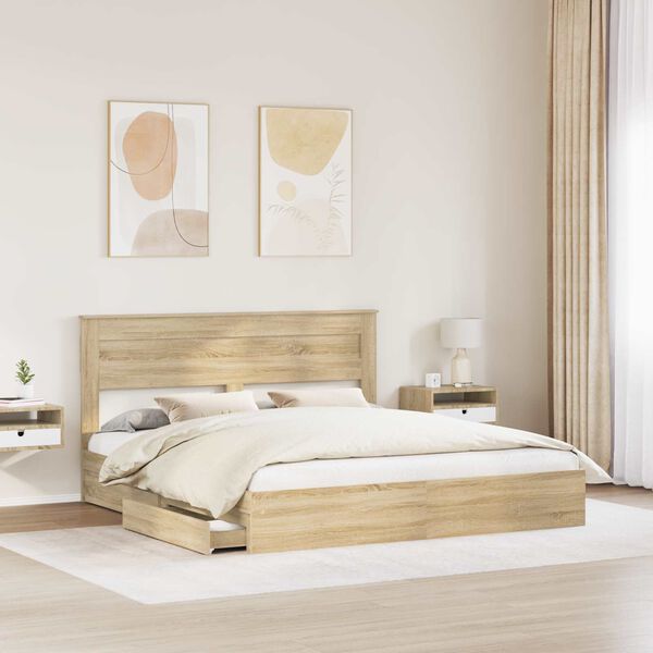 vidaXL Cama com Armazenamento com gaveta Carvalho Sonoma 180 x 200 cm