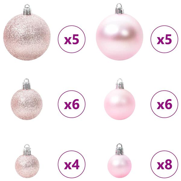 vidaXL Conjunto de Bolas de Natal com 150 LEDs 61 pcs Rosa Pl&aacute;stico