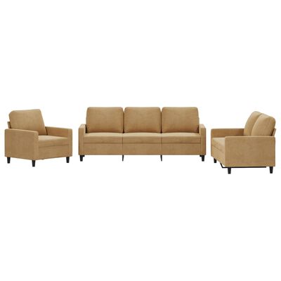 vidaXL 3 pcs conjunto de sofás com almofadões veludo castanho