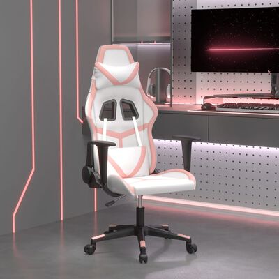 vidaXL Cadeira gaming couro artificial branco e rosa