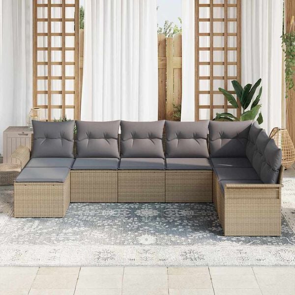 vidaXL Conjunto de Sof&aacute; de Jardim 8 pcs Bege Rattan Sint&eacute;tico