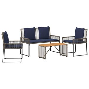 vidaXL Conjunto de M&oacute;veis para Exterior 9 unid. Cinza e Azul Marinho