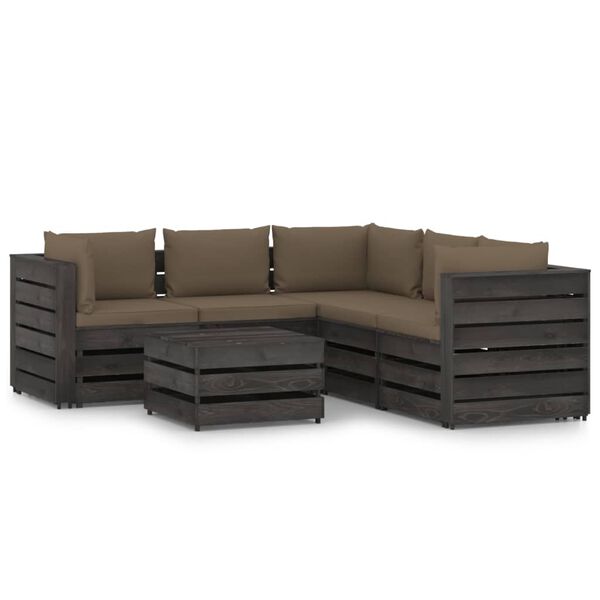 vidaXL 6 pcs conj. lounge jardim + almofad&otilde;es madeira impreg. cinzento