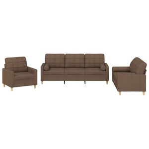 vidaXL 3 pcs conjunto de sof&aacute;s com almofadas tecido castanho