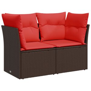 vidaXL Sof&aacute; de jardim com almofadas, 2 lugares, vime sint&eacute;tico marrom