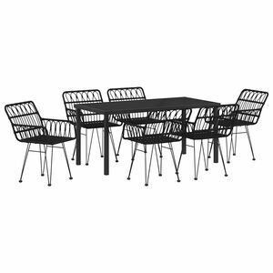 vidaXL Conjunto de Jantar para Jardim 7 pcs Preto A&ccedil;o revestido a p&oacute;