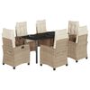 vidaXL 7 pcs conjunto de jantar p/ jardim com almofad&otilde;es vime PE bege