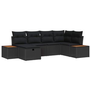 vidaXL Conjunto de Sof&aacute; de Jardim com almofada 6 pcs Preto vime PE