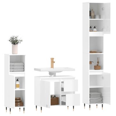 vidaXL 3pcs conj. móveis casa banho derivados madeira branco brilhante