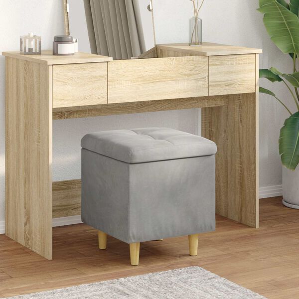 vidaXL Puff de armazenamento Cinzento-claro 40 x 40 x 45 cm Veludo