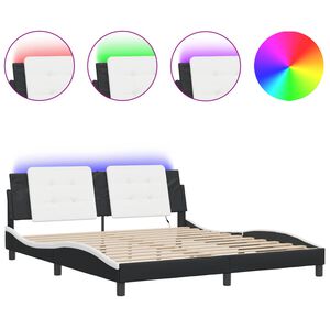 vidaXL Estrutura de cama com LED sem colch&atilde;o Zadar 180x200cm preto/branco