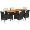 vidaXL 7 pcs conjunto de jantar p/ jardim c/ almofad&otilde;es vime PE preto