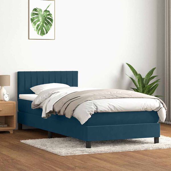 vidaXL Cama box spring c/ colch&atilde;o e LED 80x220 cm veludo azul-escuro