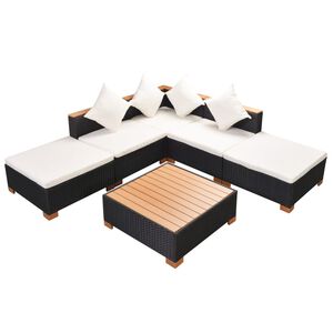 vidaXL 6 pcs conjunto lounge de jardim c/ almofad&otilde;es vime PE preto