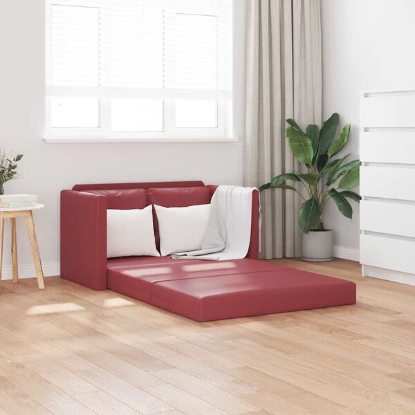 vidaXL Sof&aacute;-cama sem p&eacute;s 112x174x55 cm couro artificial vermelho tinto