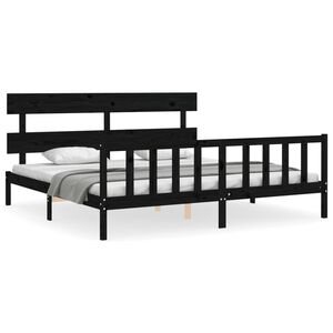 vidaXL Estrutura de cama com cabeceira 200x200 cm madeira maci&ccedil;a preto