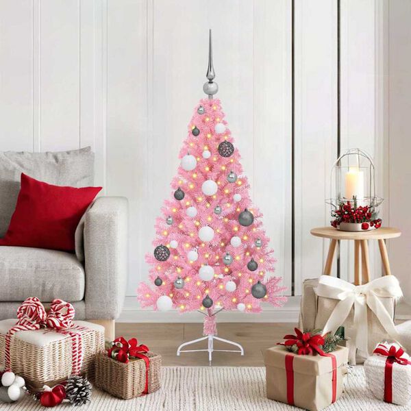 vidaXL Árvore de Natal Artificial Pré-iluminada Rosa 120 cm PVC
