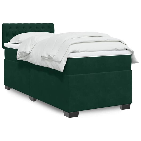 vidaXL Cama com molas/colchão 90x190 cm veludo verde-escuro