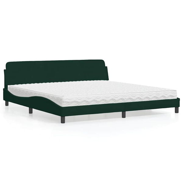 vidaXL Cama com colch&atilde;o Dover 200x200 cm veludo verde-escuro