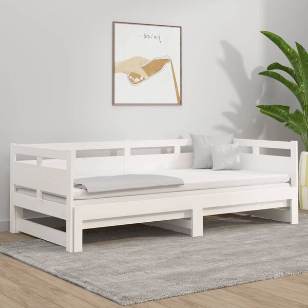vidaXL Estrutura sof&aacute;-cama de puxar pinho maci&ccedil;o branco 2x(90x190) cm