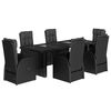 vidaXL 7 pcs conjunto de jantar p/ jardim c/ almofad&otilde;es vime PE preto