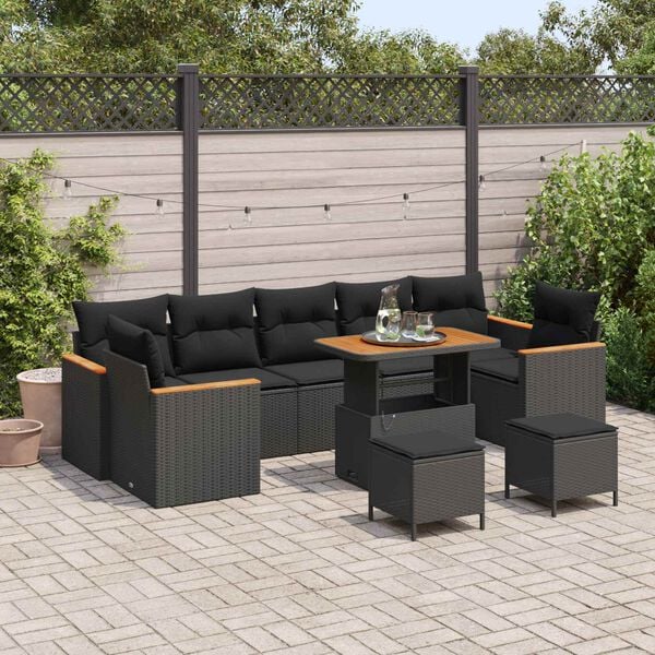 vidaXL Conjunto de Sof&aacute; de Jardim 10 pcs Preto Rattan Sint&eacute;tico