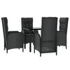 vidaXL 5 pcs conjunto de jantar p/ jardim c/ almofad&otilde;es vime PE preto