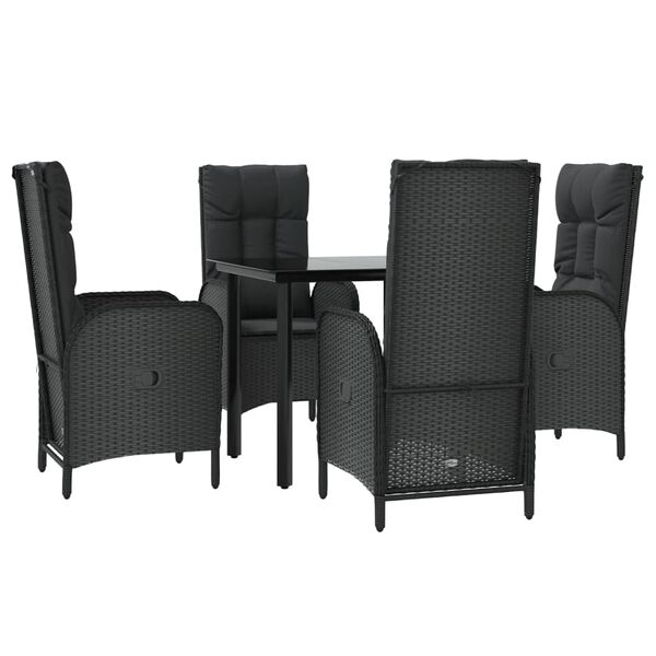 vidaXL 5 pcs conjunto de jantar p/ jardim c/ almofad&otilde;es vime PE preto