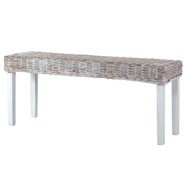 vidaXL Banco 110cm vime Kubu natural e madeira maciça de mogno branco