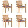 vidaXL Cadeiras de jardim empih&aacute;veis c/ almofad&otilde;es 4 pcs teca maci&ccedil;a