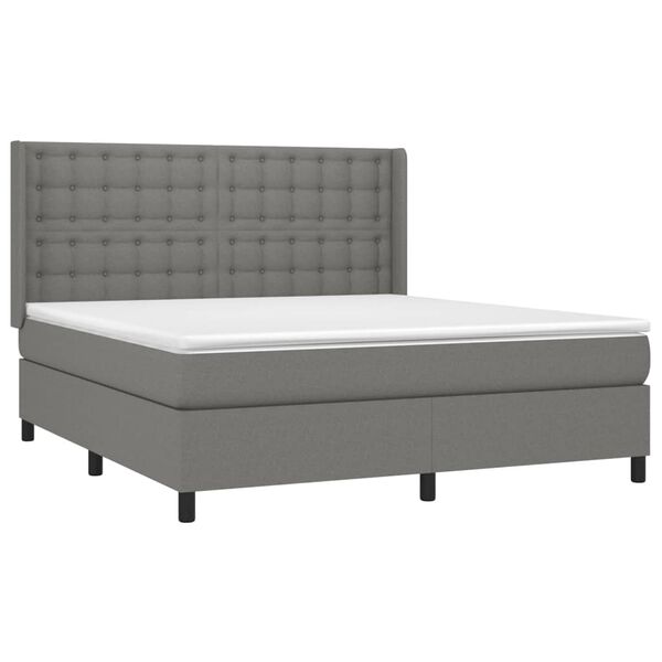 vidaXL Cama box spring c/ colch&atilde;o e LED 180x200 cm tecido cinza-escuro
