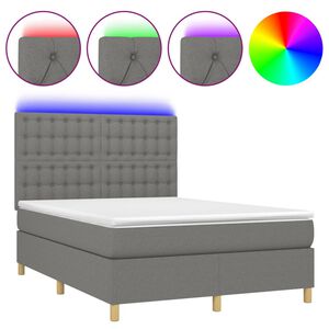vidaXL Cama box spring c/ colch&atilde;o e LED 140x190 cm tecido cinza-escuro
