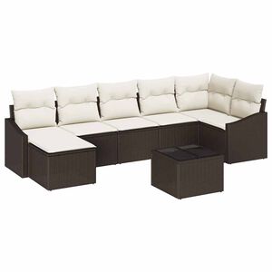 vidaXL Conjunto de Sof&aacute; de Jardim 8 pcs Marrom e Creme vime PE