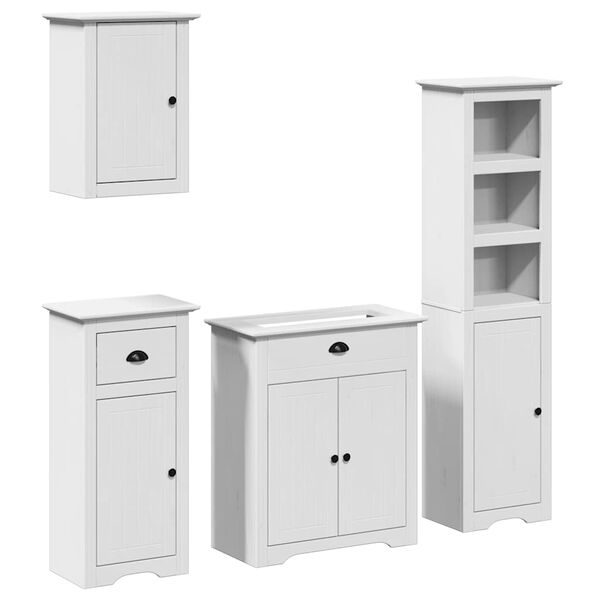 vidaXL 4 pcs conjunto de m&oacute;veis para WC BODO pinho maci&ccedil;o branco