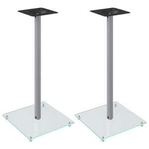 vidaXL Suportes colunas 2 pcs vidro temperado design 1 pilar prateado