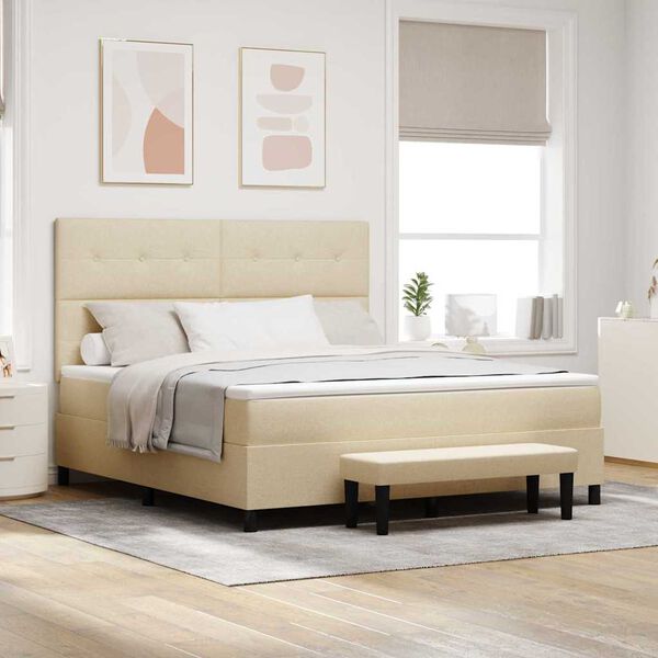 vidaXL Cama Box com colch&atilde;o com cabeceira Creme 180 x 200 cm tecido