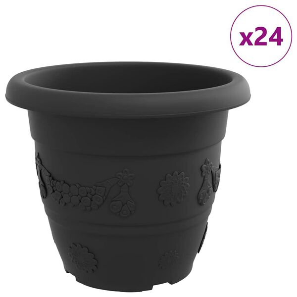 vidaXL Vaso Redondo para Flores 24 pcs Preto &Oslash; 26 x 21.5 cm Pl&aacute;stico
